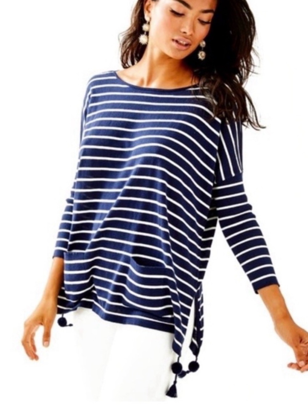 Lilly Pulitzer Navy and White Striped Lightweight Sweater